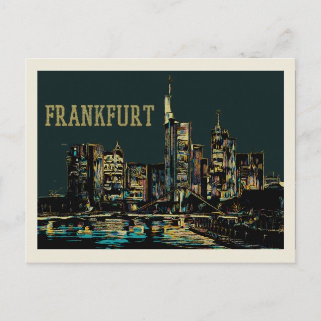 Frankfurt by Night Cityscape Illustration Vykort (Framsida)