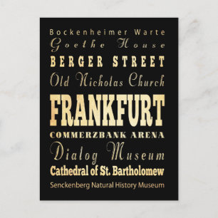 Frankfurt City of Tyskland Typography Art Vykort