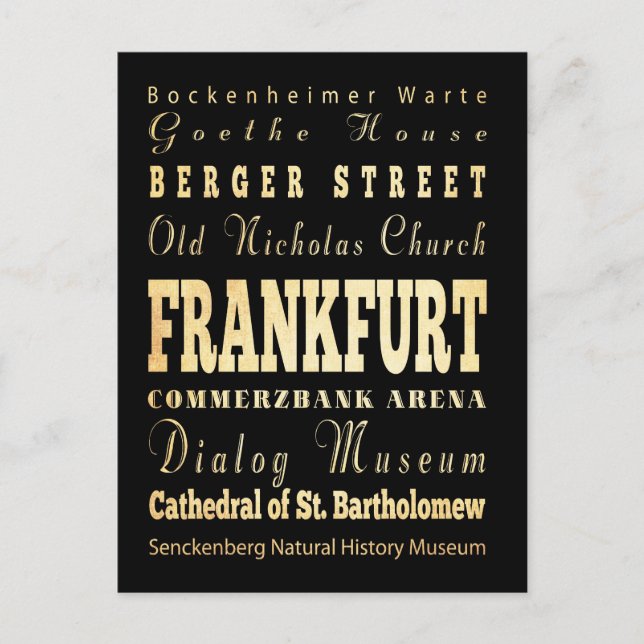Frankfurt City of Tyskland Typography Art Vykort (Framsida)