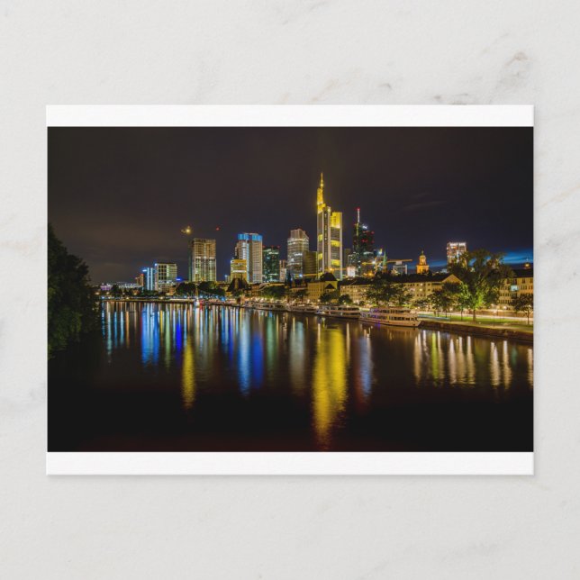 Frankfurt Skyline i Night Vykort (Framsida)