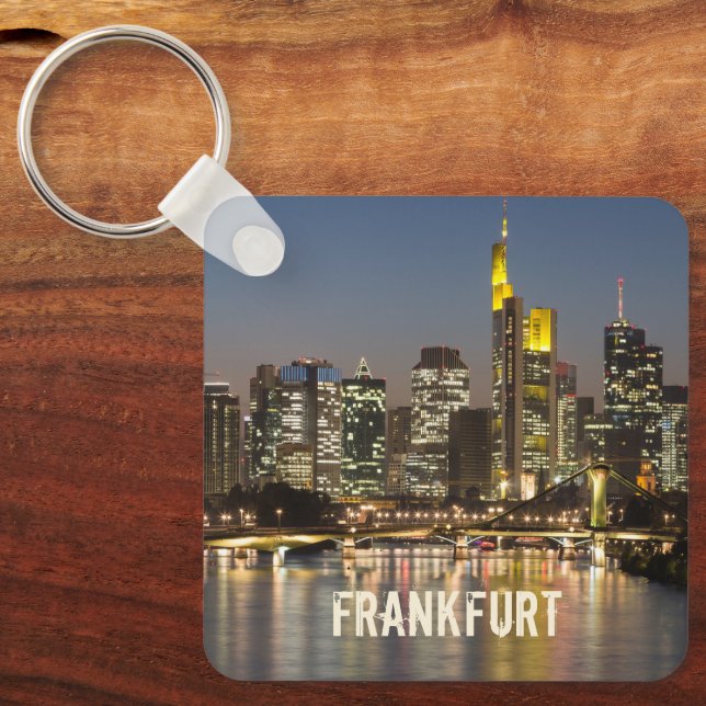 Frankfurt Skyline Tyskland Vintage Souvenir-gåva Nyckelring (Framsida)