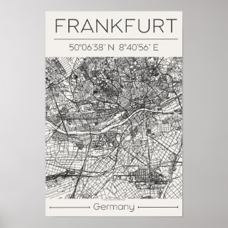 Frankfurt Stadskarta Affisch Modern Minimal Urban