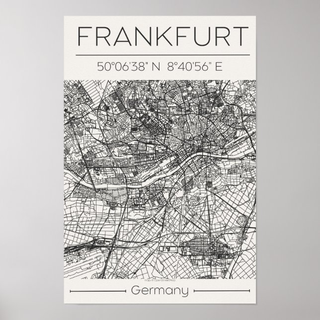 Frankfurt Stadskarta Affisch Modern Minimal Urban  (Framsidan)