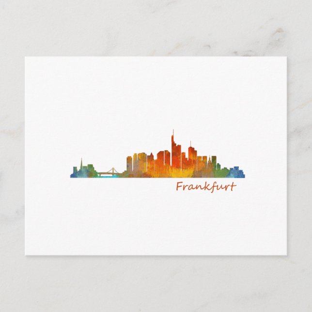 Frankfurt Tyskland City Watercolor Skyline Hq v1 Vykort (Framsida)
