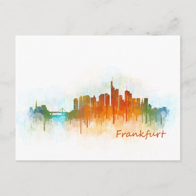 Frankfurt Tyskland City Watercolor Skyline Hq v3 Vykort (Framsida)