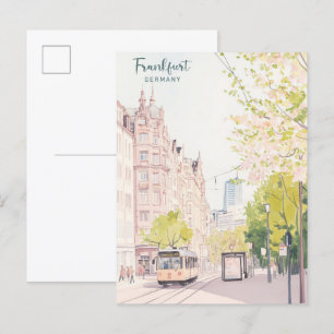 Frankfurt Tyskland Gouache Art Illustration Travel Vykort