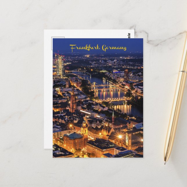 Frankfurt, Tyskland i Twilight Vykort (Fram/Back In Situ)
