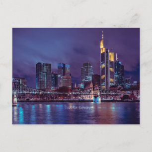 Frankfurt Tyskland på natten Vykort
