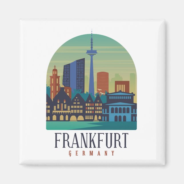 Frankfurt Tyskland Skyline Architecture Magnet (Framsidan)