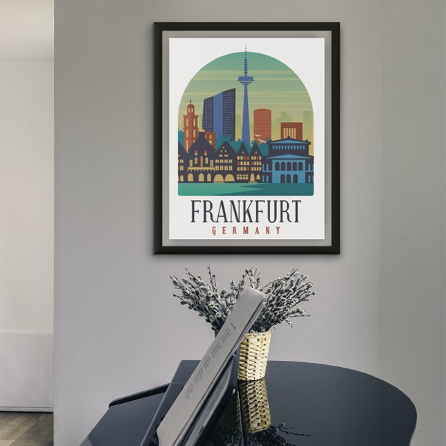 Frankfurt Tyskland Skyline Architecture Poster (Frankfurt Germany Travel Poster)