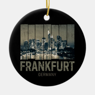 Frankfurt Tyskland Skyline Retro Vintage Souvenir Julgransprydnad Keramik