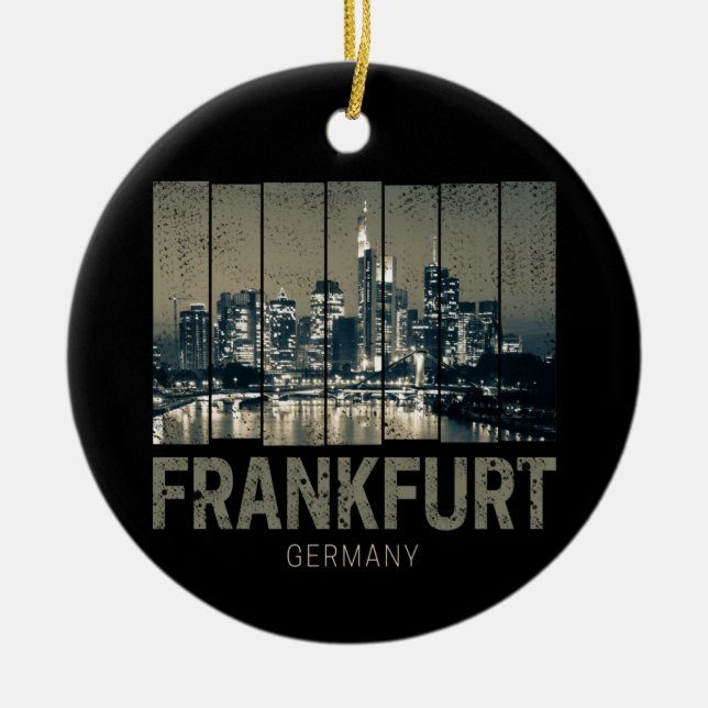 Frankfurt Tyskland Skyline Retro Vintage Souvenir Julgransprydnad Keramik (Framsidan)