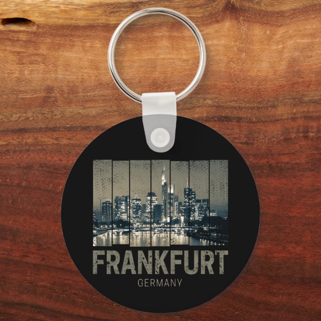 Frankfurt Tyskland Skyline Retro Vintage Souvenir Nyckelring (Framsida)