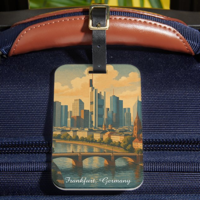 Frankfurt Tyskland Skyline Vintage resor Bagagebricka (Framsida Insitu 2)