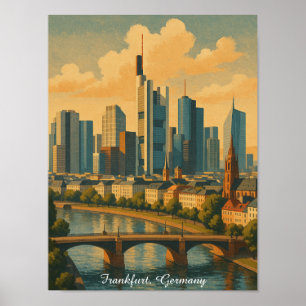 Frankfurt Tyskland Skyline Vintage resor Poster