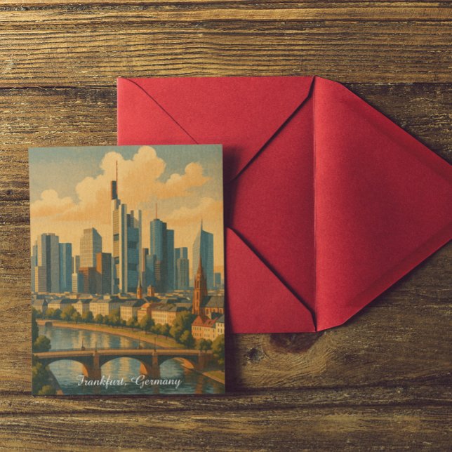 Frankfurt Tyskland Skyline Vintage resor Vykort (Frankfurt Germany Skyline Vintage Travel Postcard)