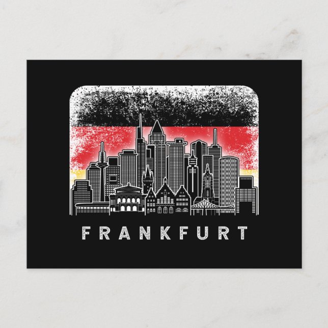 Frankfurt Tyskland Skyline Vintage tyska flaggan Vykort (Framsida)