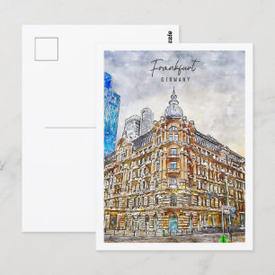 Frankfurt Tyskland Travel Ställe Watercolor Vykort