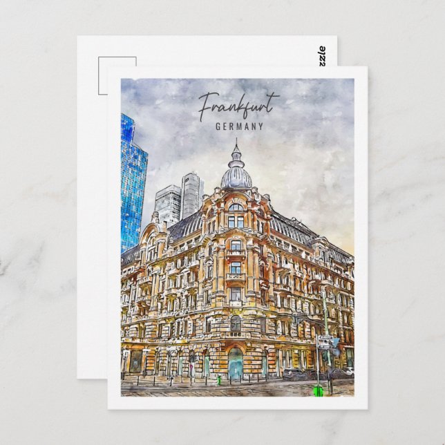 Frankfurt Tyskland Travel Ställe Watercolor Vykort (Fram/baksida)