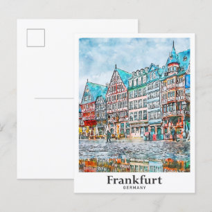 Frankfurt Tyskland Travel Watercolor Hand plockade Vykort