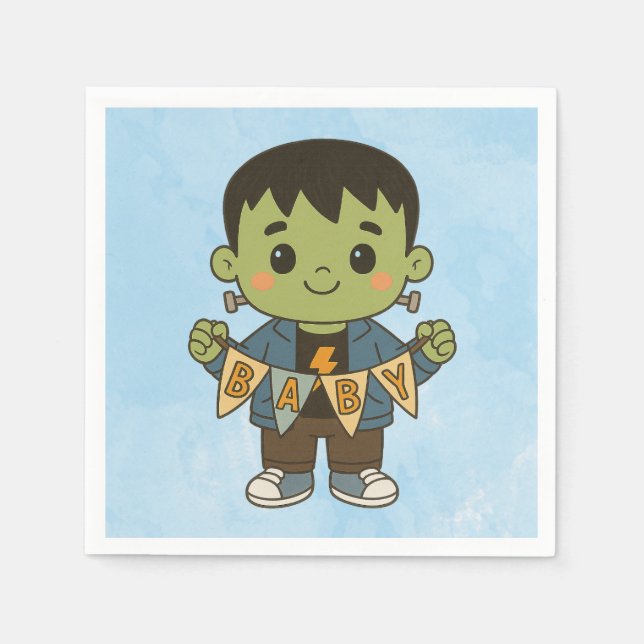 Frankie Baby Shower Napkins – Cute Monster-Themed  Pappersservett (Framsidan)