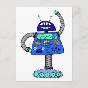 Frankie Robot: Blå på vitt Vykort