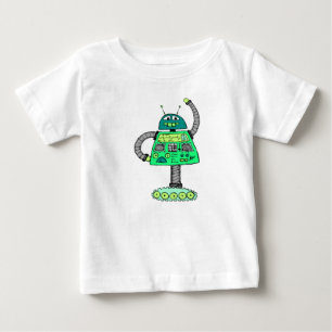 Frankie robot, grönt på vit. t shirt
