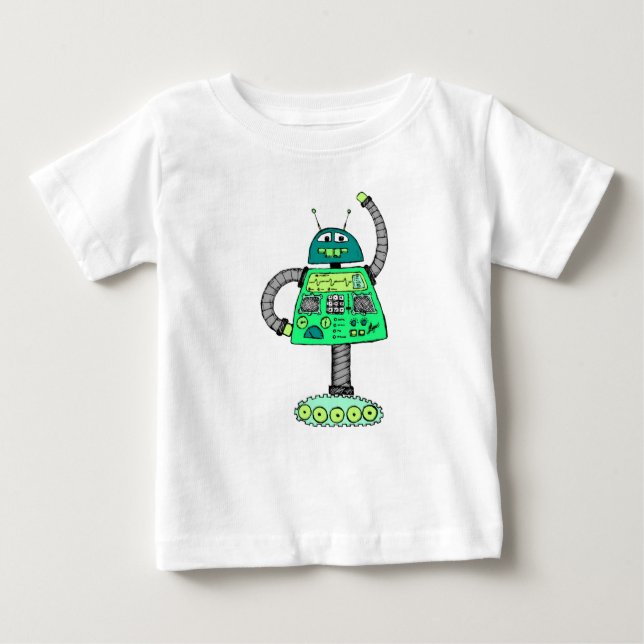 Frankie robot, grönt på vit. t shirt (Framsida)