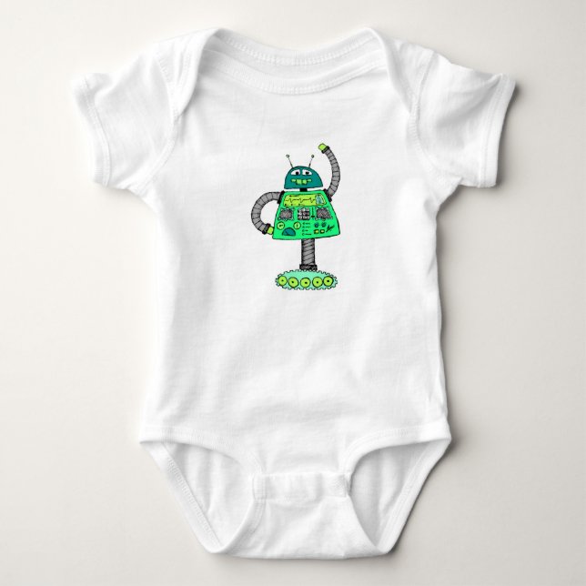 Frankie robot, grönt på vit. tee (Framsida)