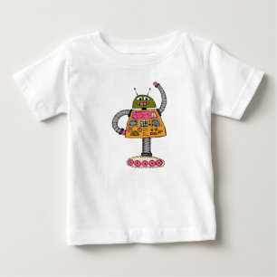 Frankie robot, orange på vit. t shirt