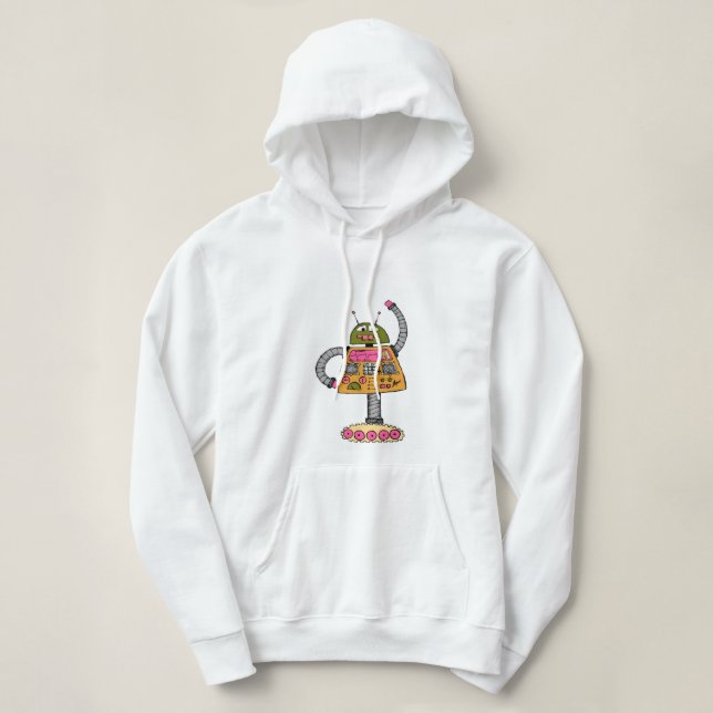 Frankie robot, orange på vit. tee shirt (Design framsida)