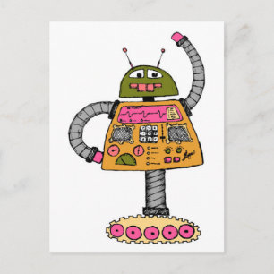 Frankie robot, orange på vit. vykort