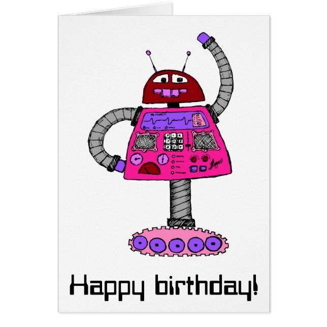 Frankie Robot: Rosa på vita Hälsningskort (Framsidan)