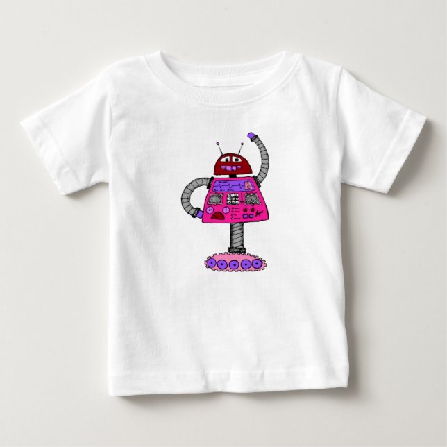 Frankie Robot: Rosa på vita T-shirt (Framsida)