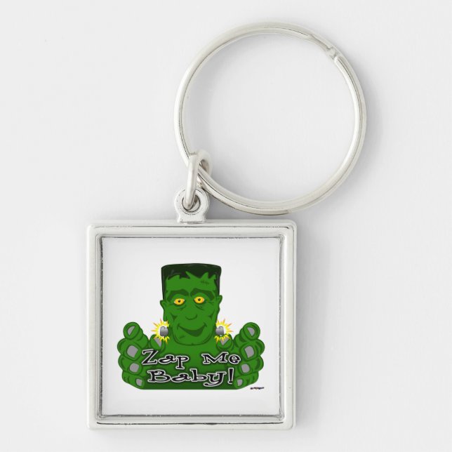 Frankie Zap Me Baby! Fyrkantig Silverfärgad Nyckelring (Framsidan)