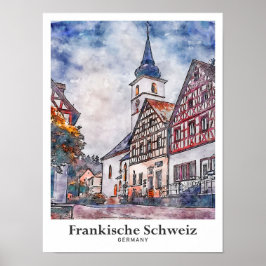 Frankische Schweiz Tyskland Travel Watercolor Poster
