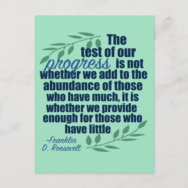 Franklin D. Roosevelt Inspirational Progress Quote Vykort (Framsida)