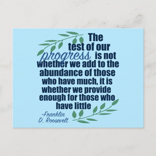 Franklin D. Roosevelt Inspirational Progress Quote Vykort (Framsida)