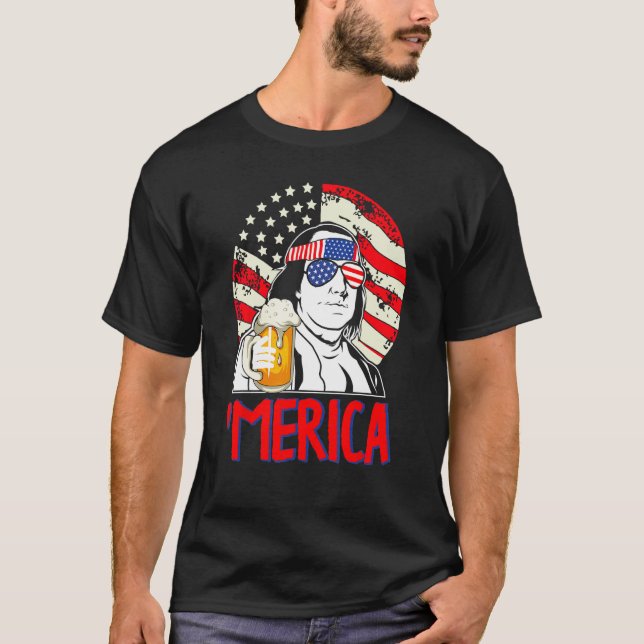 Franklin Merica  4th of July Merica Men Boys Ameri T Shirt (Framsida)