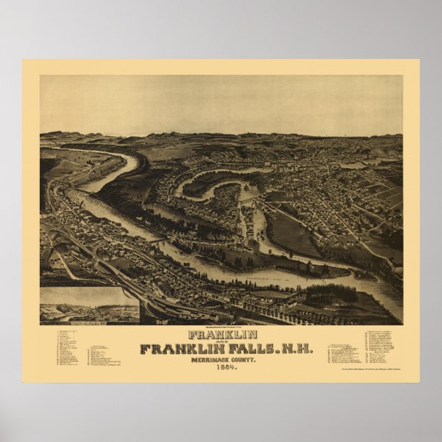 Franklin, NH Panoramic Karta - 1884 Poster (Framsidan)