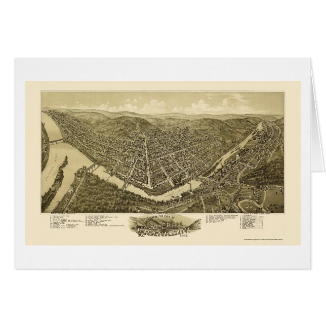 Franklin, PA Panorama-karta - 1901 Hälsningskort (Framsidan Horizontal)