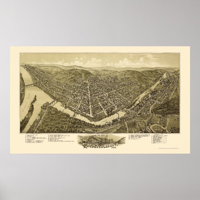 Franklin, PA Panoramic Karta - 1901 Poster (Framsidan)