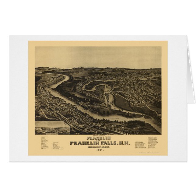 Franklin panorama- karta för NH - 1884 Hälsningskort (Framsidan Horizontal)