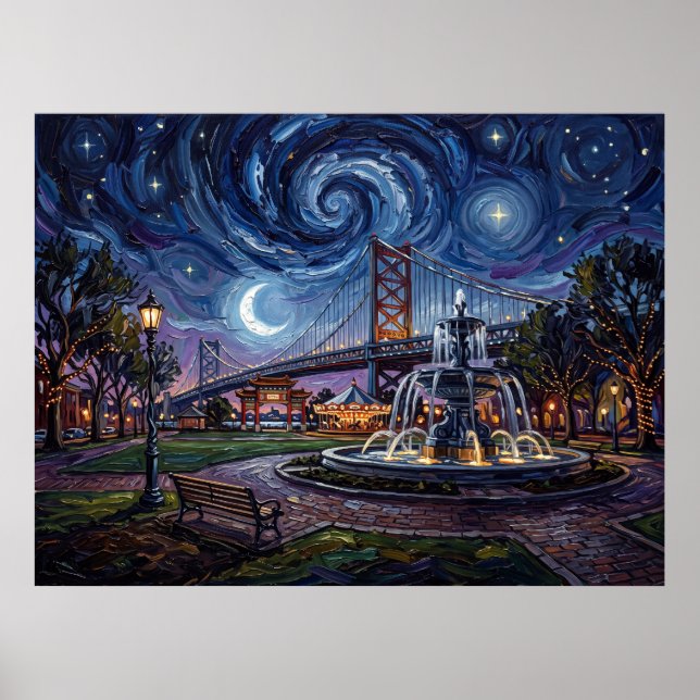 Franklin Square Philadelphia Under Stjärnklar Natt Poster (Framsidan)