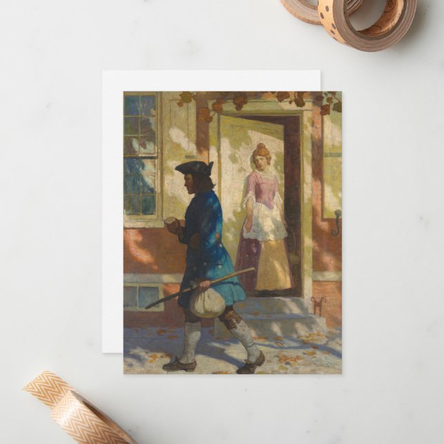 Franklins ankomst i Philadelphia av N. C. Wyeth Anteckningskort (Fram/Back In Situ)