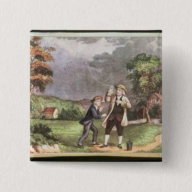 Franklins experiment i elektricitet knapp (Framsida)