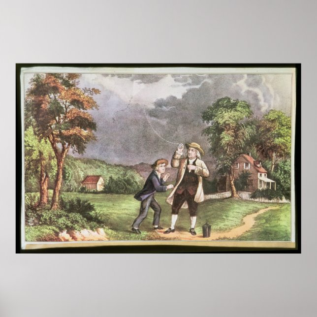 Franklins experiment med elektricitet poster (Framsidan)