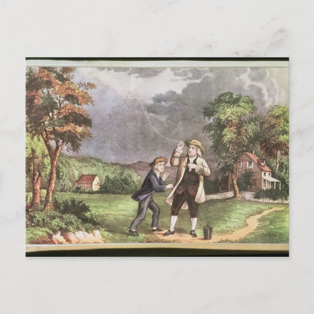 Franklins experiment med elektricitet vykort (Framsida)