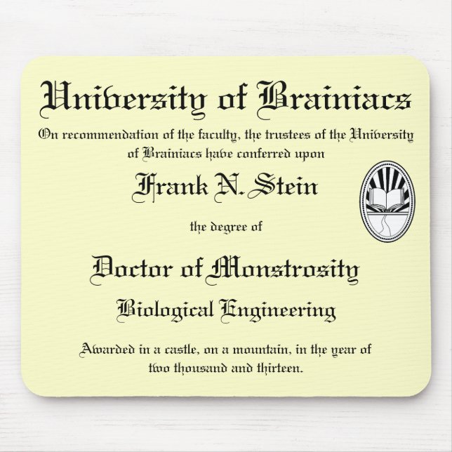 Franknstein diplommousepad musmatta (Framsidan)