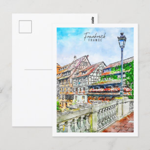 Frankreich Frankrike Travel Ställe Watercolor Vykort